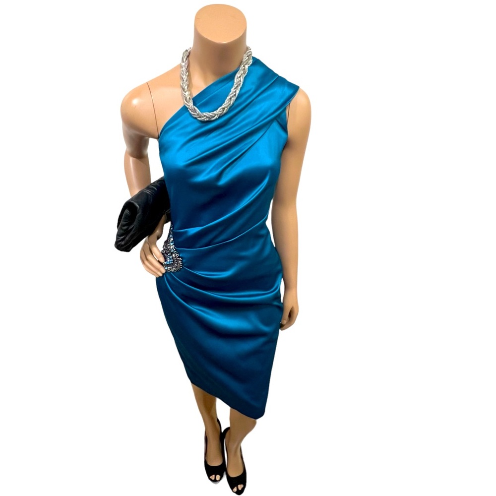 Elegant Turquoise One Shoulder Cocktail Dress 👗✨💕🛍️